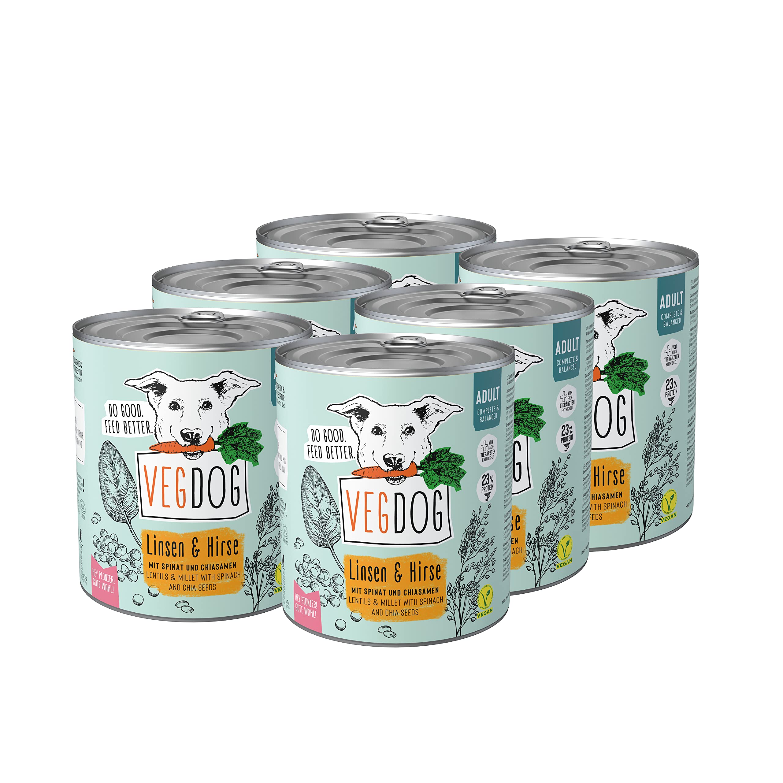 VEGDOG hypoallergenes Nassfutter (6 x 800 g) | Adulte Hunde | ohne Gluten und Soja | Alleinfutter für Allergiker mit Erbsenprotein