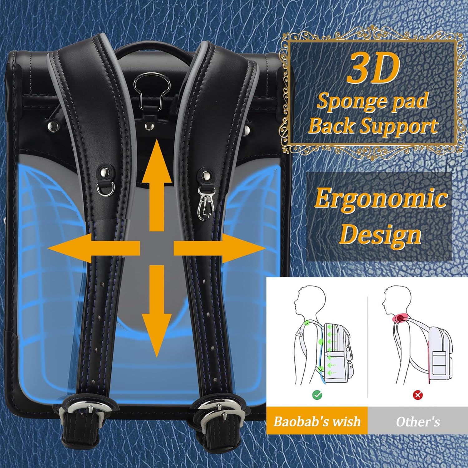 Baobab's wish Ransel Randoseru Backpack Semi-automatic satchel Japanese school bag for girls and boys PU leather bab-rng58 (Brown)