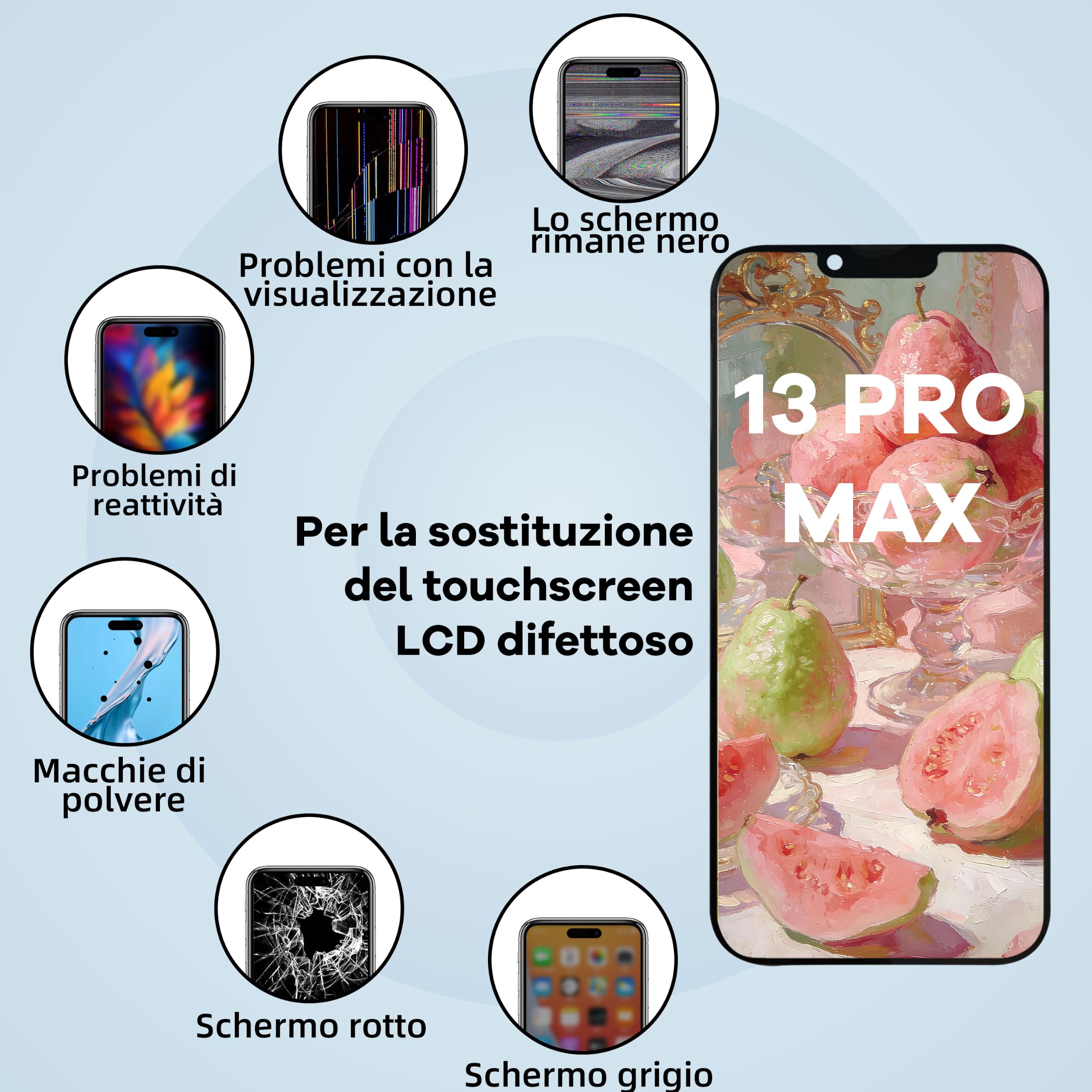 Schermo per iPhone 13 Pro Max LCD 6,7" | Display LCD Kit di Riparazione Compatibile con iPhone 13 Pro Max A2484, A2641, A2644, A2645, A2643