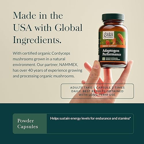 Miniatura 4 de Gaia Herbs Adaptogen Performance Hongos y Hierbas - Suplemento de apoyo energético para ayudar a mantener la resistencia y la resistencia* -