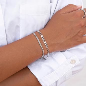 925 Silver Figaro Chain Bracelet 3mm/5mm Sterling Silver Bracelet for Women Fade-Proof Ladies Silver Bracelets Mum Gifts for Birthday Mothers Day