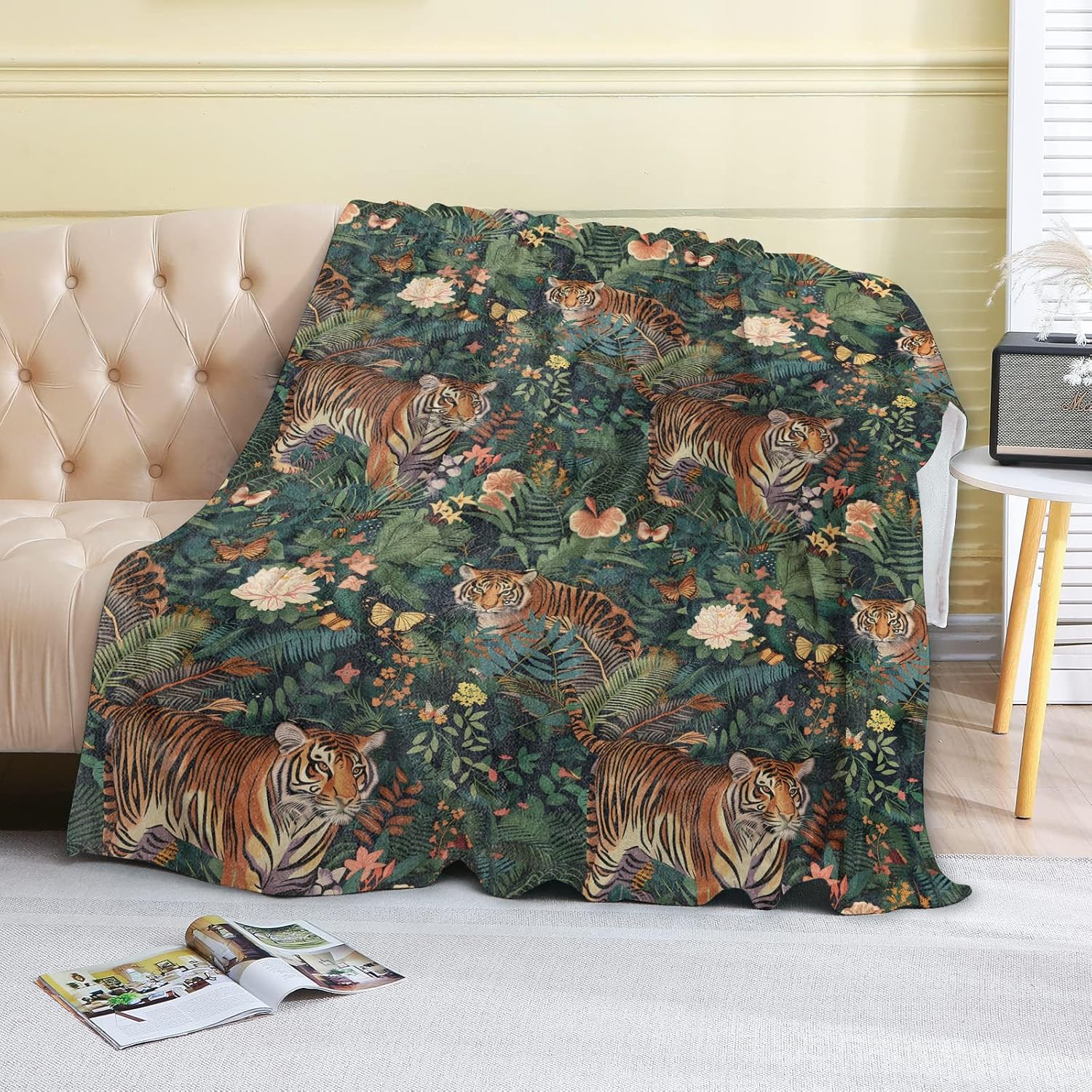 Jungle Tiger Fleece Blanket - 50x60in Exotic Flower Majestic Lush Throw Blankets,Soft Cozy Lightweight, Ideal for Living Room Home Rustic Decor and Kids Women Girls Spring Gifts - Image 2