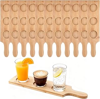 LemonRoad 12 Pcs Flight Board for Tasting 3 Slots Bamboo Shot Board Serving Tray 2.17 Inch Base Beer Flight Serving Paddle for Whiskey Cocktails Wine Home Bar Party Supplies, 15.0" L x 3.9" W