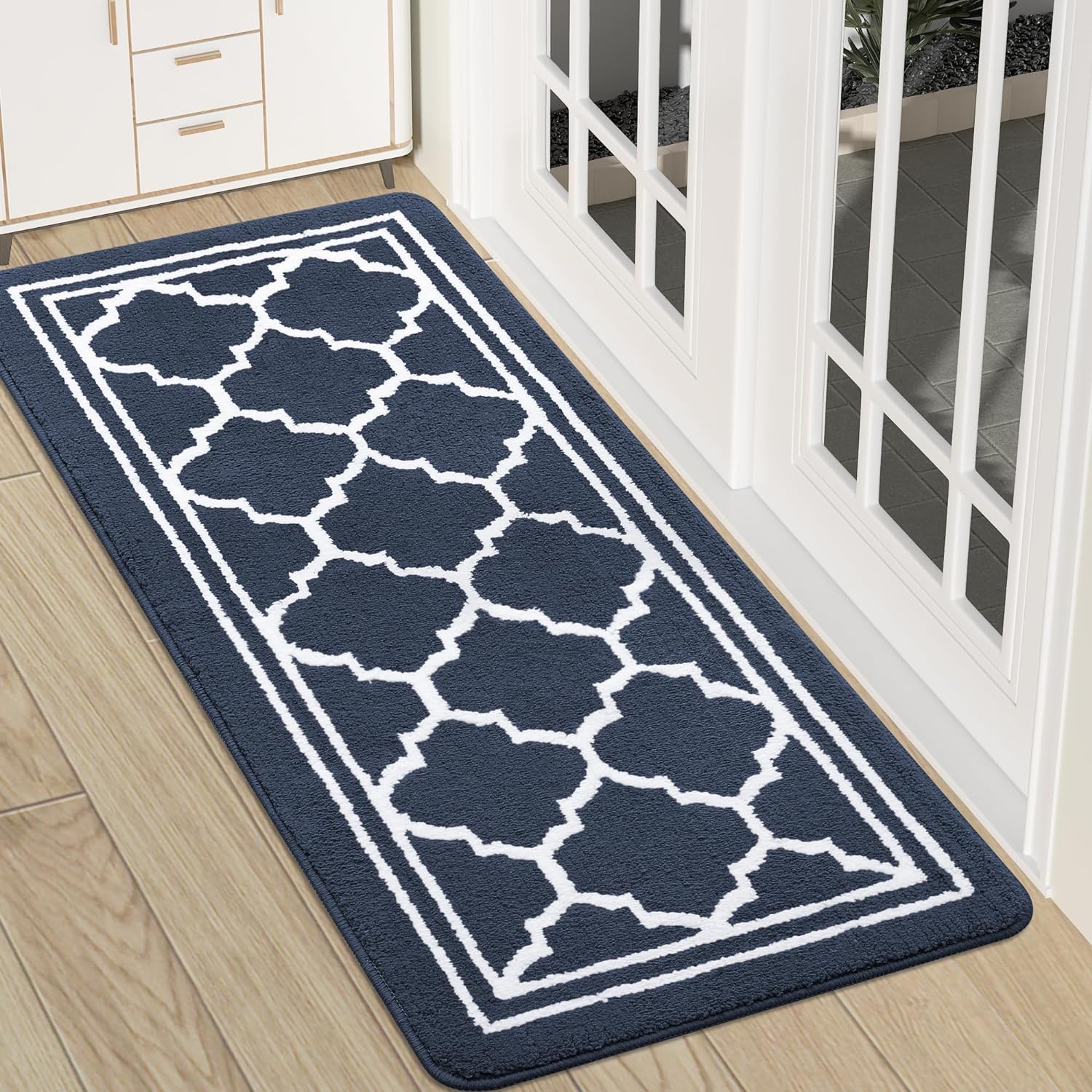 Homaxy Door Mats Indoor, Non Slip Absorbent Doormats, Washable Carpet Runners, Dirt Trapper Hallway Runner Entrance Rug, Runner Rugs for Hallway, Living Room, Entrance, Pet— 50 x 120 cm, Navy Blue
