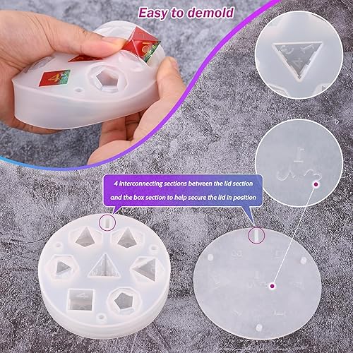 Miniatura 3 de Actvty Moldes de dados de resina, moldes de dados DND para resina, 7 cavidades de borde afilado, dados poliédricos de silicona para fundición de