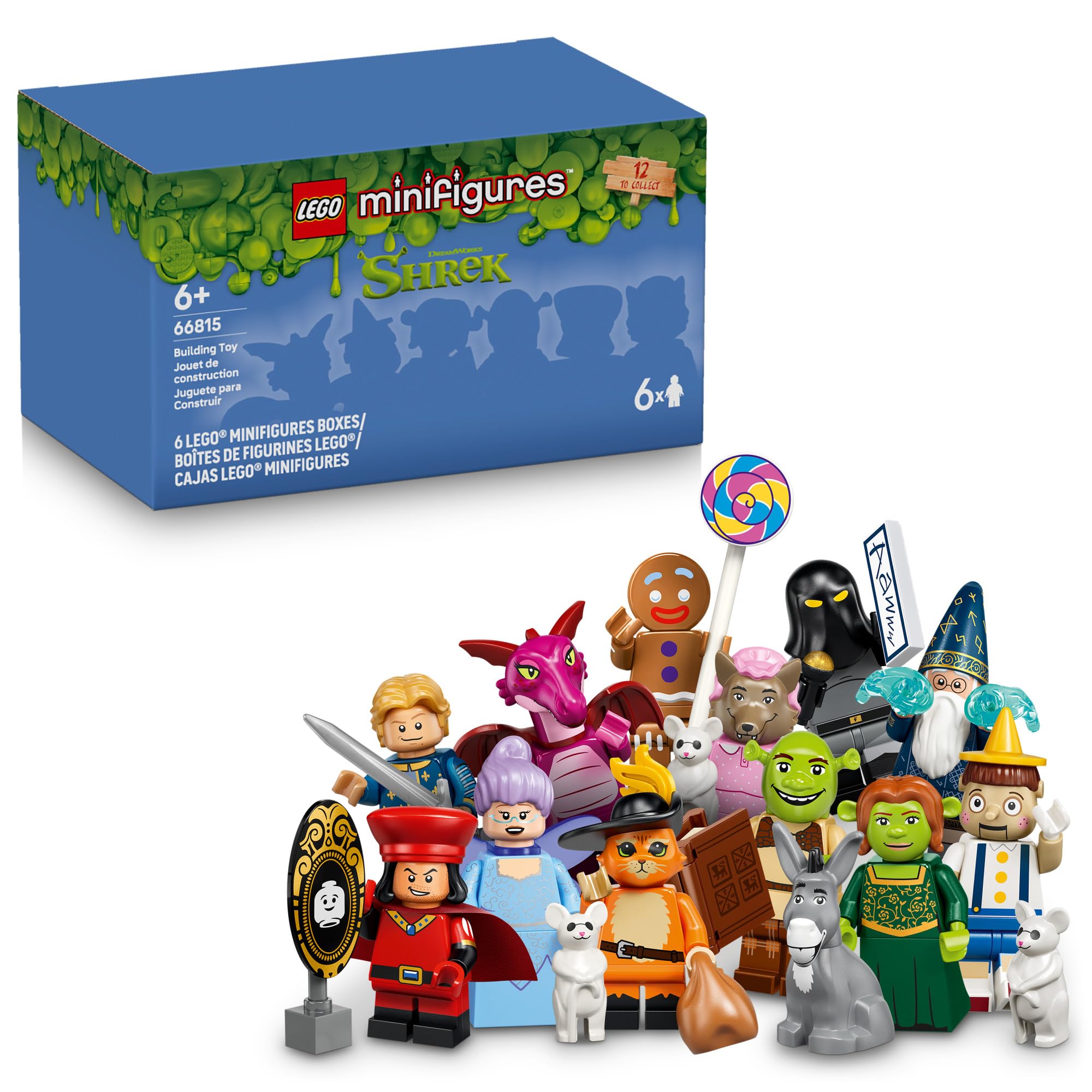Minifigures Shrek Series 6-Pack 66815 | Mystery Box Set, 6 Collectible Shrek Toys, Boys & Girls, Ages 6+, Pretend Play, Kids Bedroom or Desk Decor, Party Favor