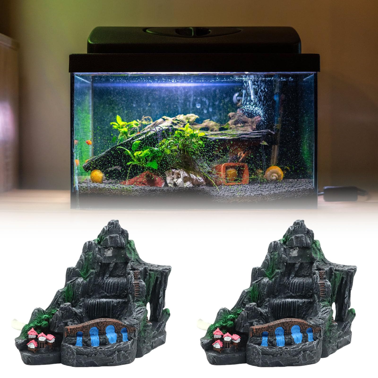 Fishtank Shrimp Ornamenti dinamici per cascate Artificiali per acquari Terrari Paesaggistica Decorazione per rifugi Decorazioni per cascate d ' Acquario in Resina