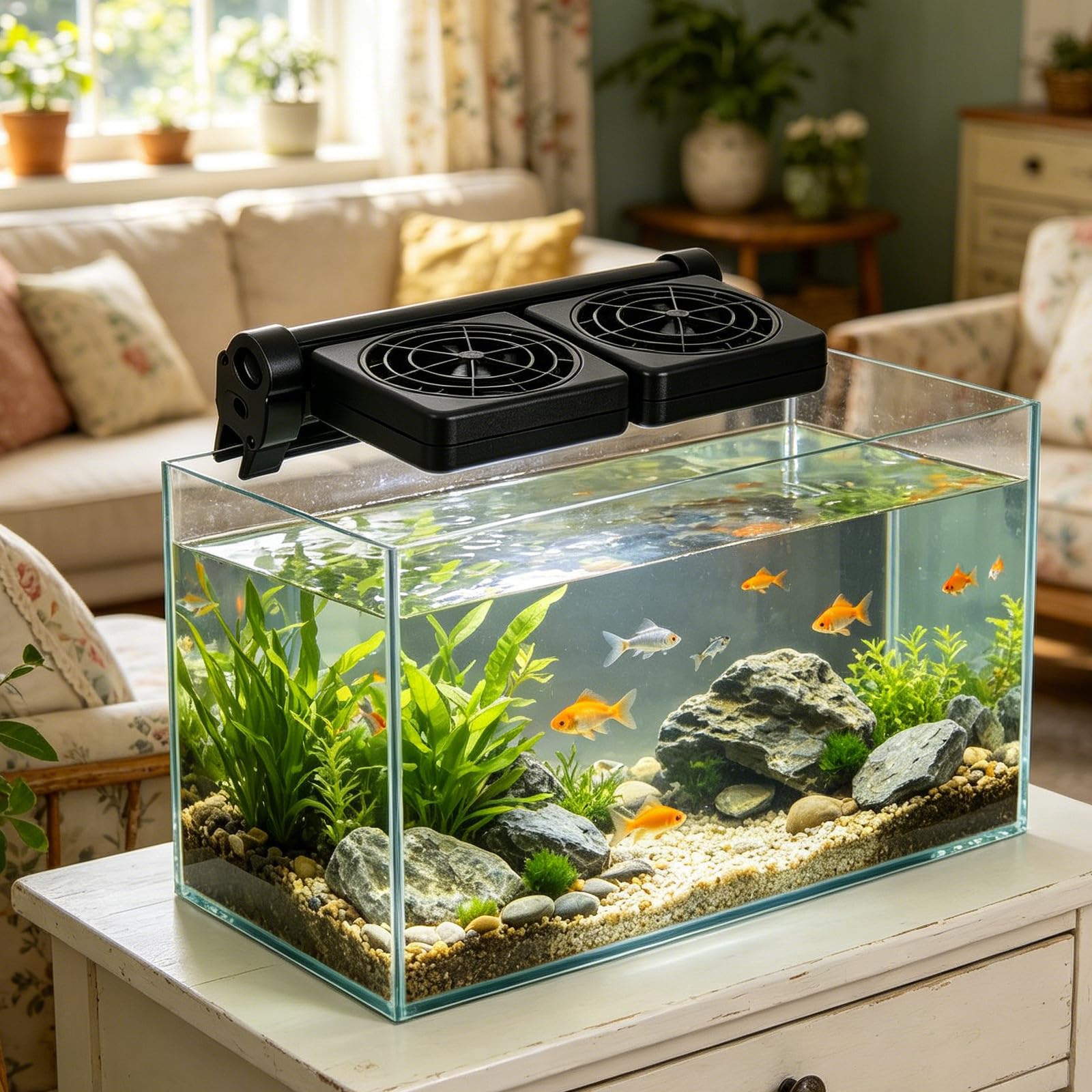 Refrigeratore per Acquario: Ventilatore Silenzioso a 2 Teste per Il Raffreddamento dell'Acqua dell'acquario - Dispositivo Portatile per Il Raffreddamento ' con Morsetto per Uso