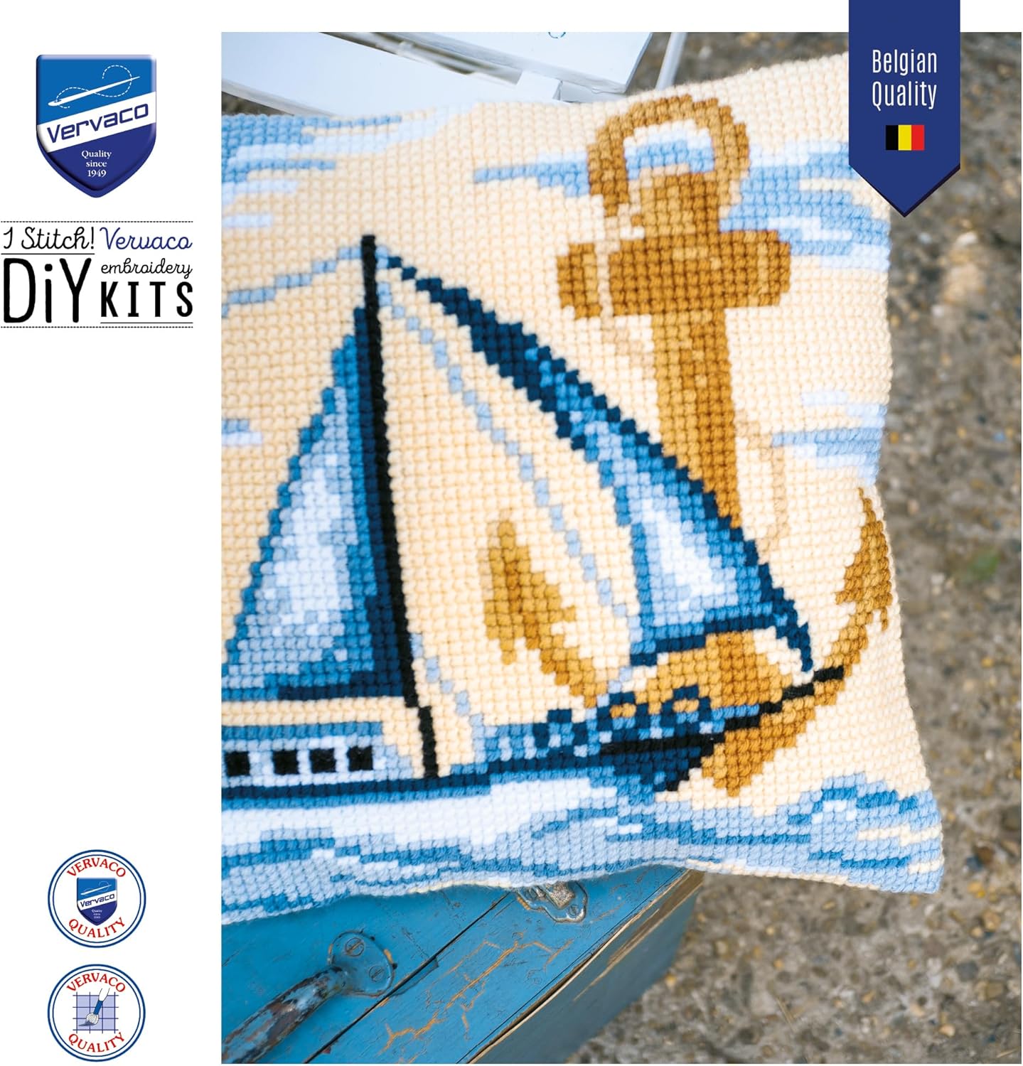 VERVACO Velier Cross Stitch Cushion Kit Beginners Embroidery Cushions Decorative Gobelin Cushions Approx. 40 x 40 cm Accessories for Crafts DIY Home Decor Hobbies Adults Cross Stitch