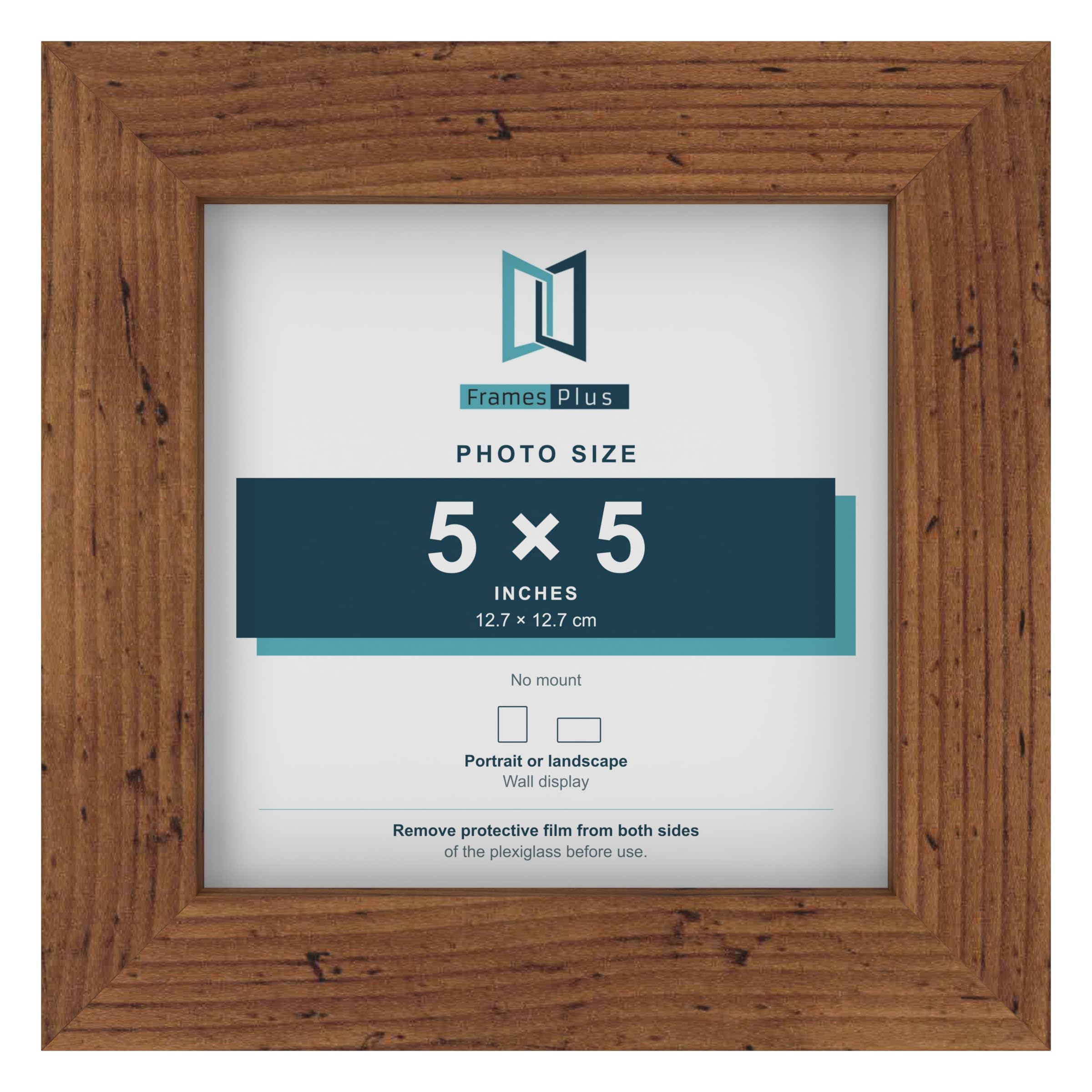 FramesPlus 5x5 Inch Deep Square Photo Frame, Rustic, 3cm Thick Wall Frame