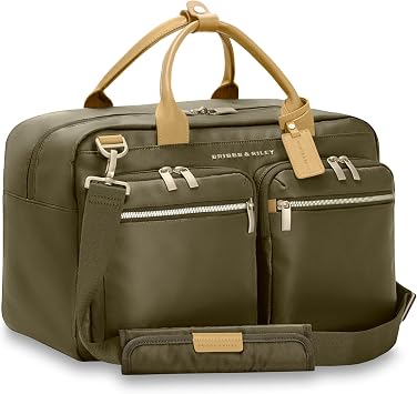 Briggs & Riley Multi-Pocket Cabin Bag - Carry On Luggage for Travel, Softside Bag for Men & Women, Fits in Overhead Bin, Two Slip Pockets, Fits up to 15" Laptop - Rhapsody Collection, Olive