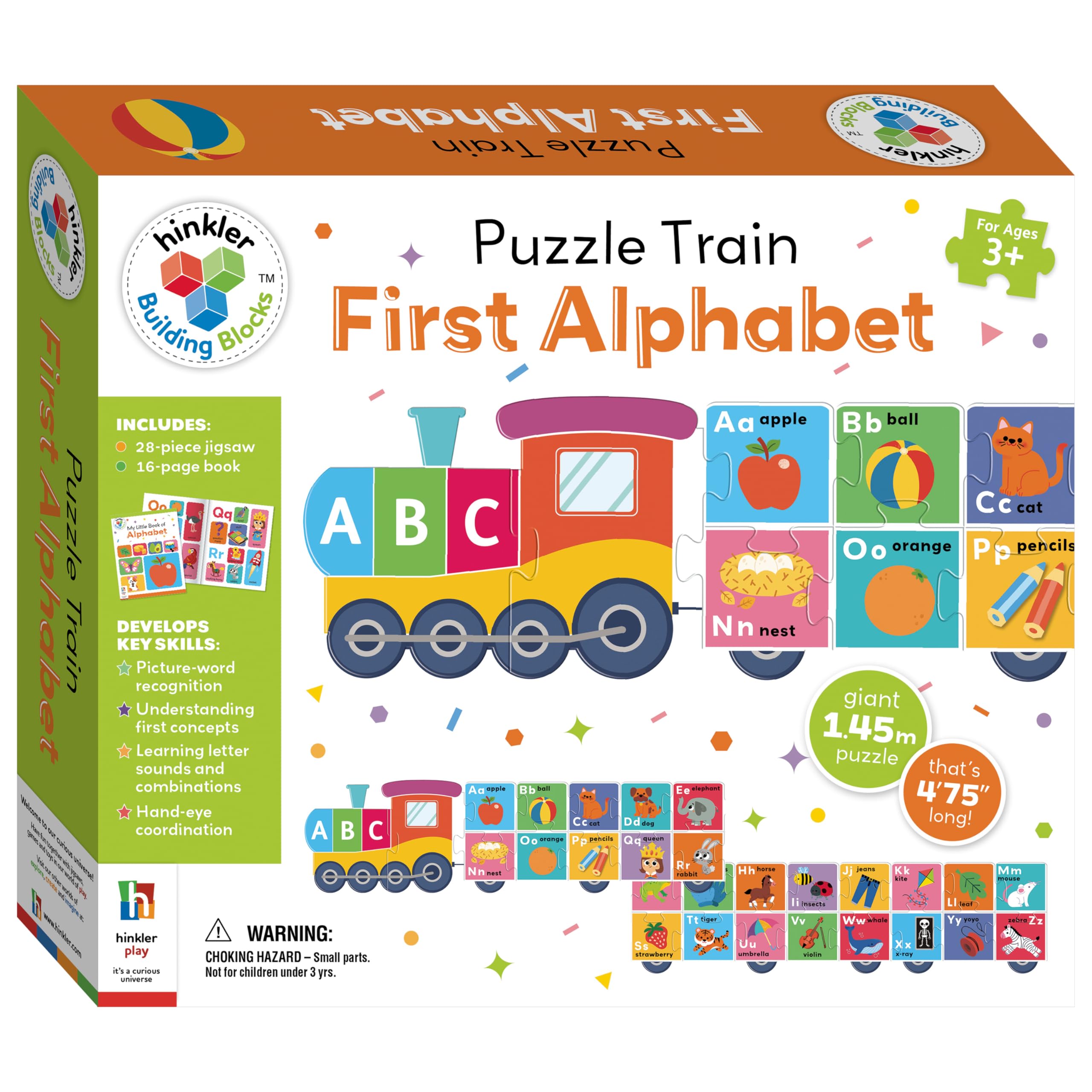 Hinkler  Building BlocksPuzzle Train: First Alphabet  Early Learning Toy for Toddlers  ABC Jigsaw & Book Set  Educational Preschool Toy