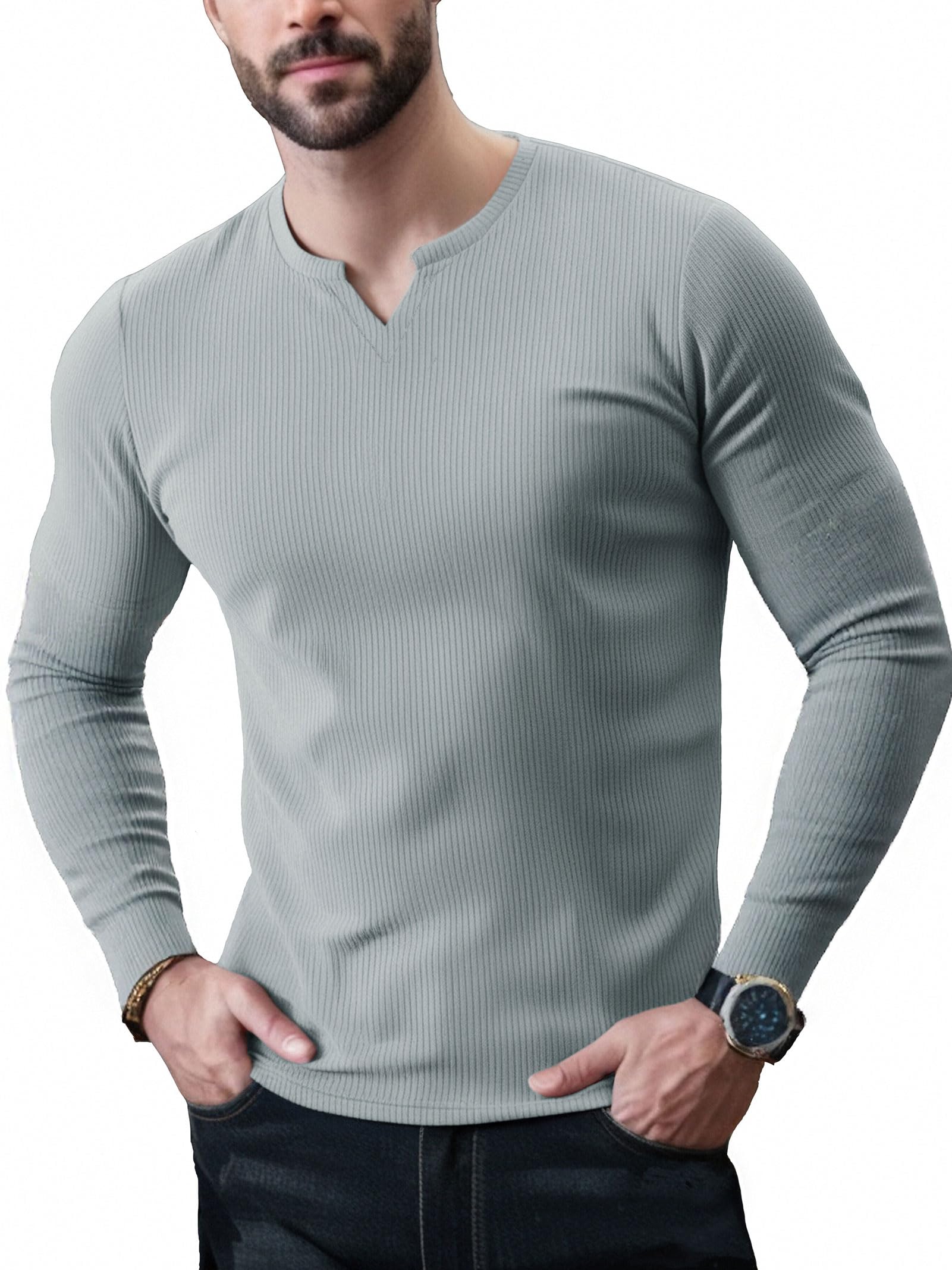 Yewloch Herren Sommer Kurzarm T-Shirts mit V-Ausschnitt,Sports Casual T-Shirt,Slim Fit Basic Tops, Stretch Muskelshirts, Kurzarm & Langarmshirts