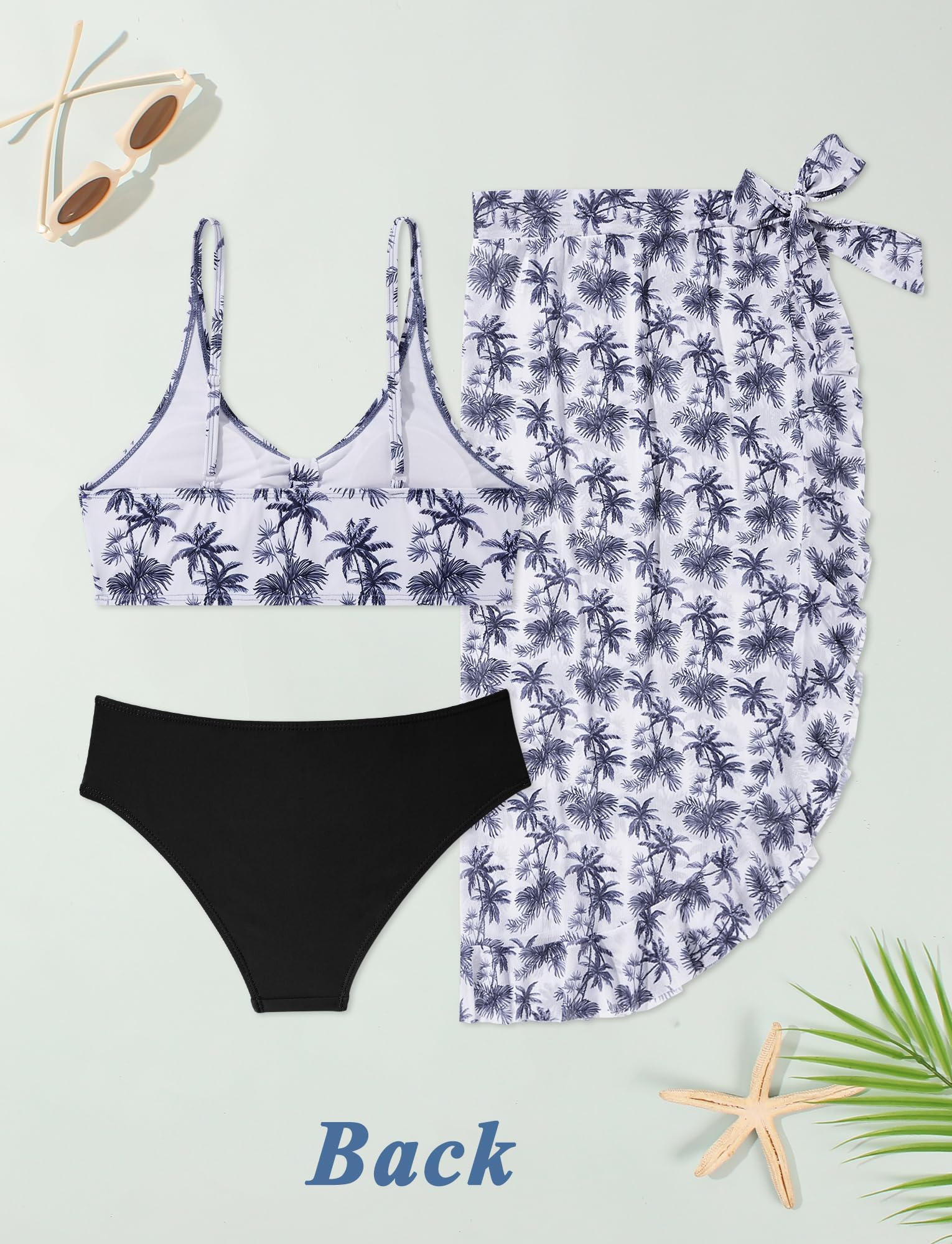 Happy Cherry Ensemble Bikini 3 Pièces pour Fille Adolescente 13-16 Ans Maillot de Bain Imprimé Haut de Bikini+Triangle Slip+Jupe Long Plage Natation Piscine Swimwear