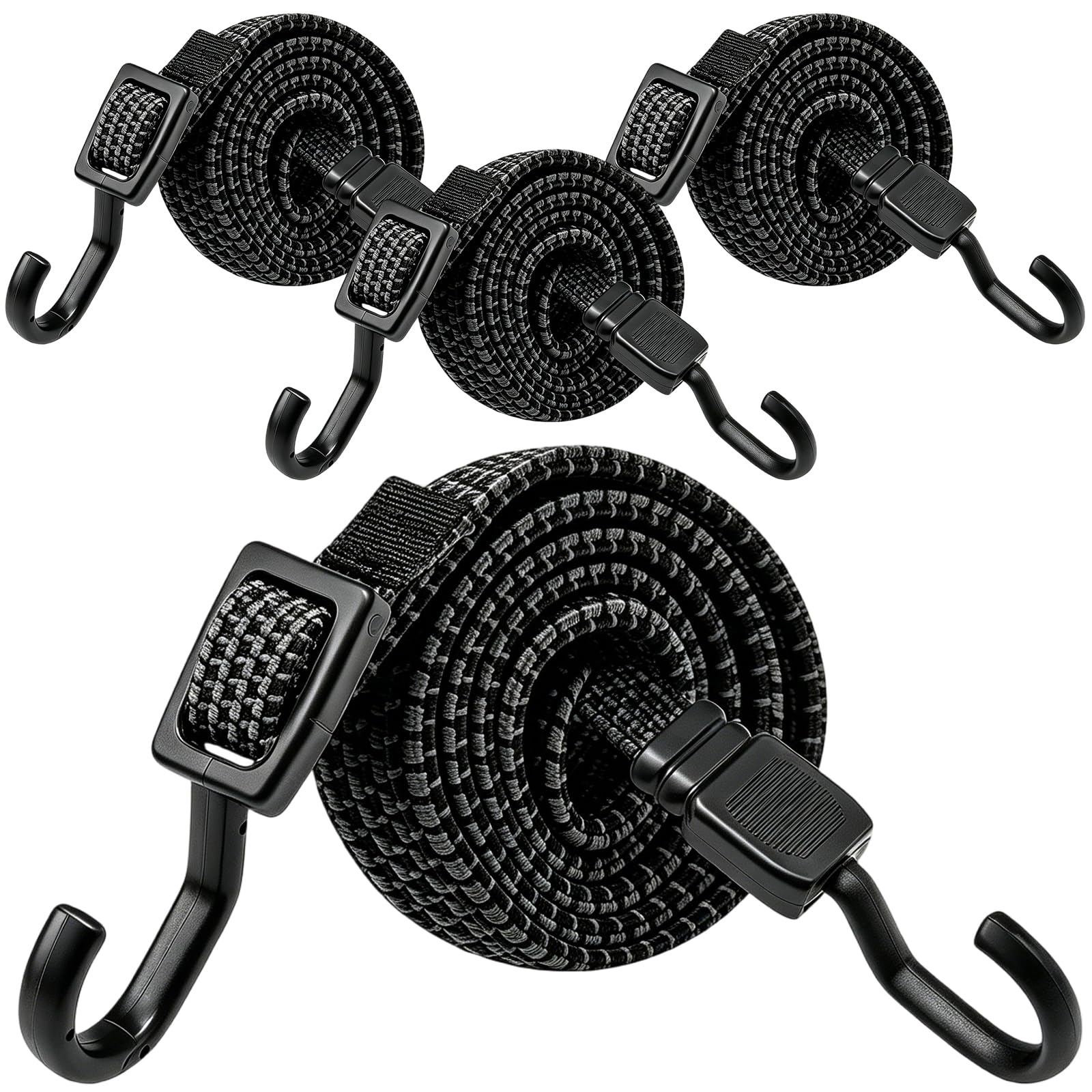 Verstellbar Spanngummi mit Haken, Expander mit Haken 4er Set, 100cm Flach Gepäckspanner Schwarz Gummiseil, Extra Stark Gummispanner Gummibänder für Sonnensegel, Garten, Fahrrad, Auto, Tarps（Schwarz）