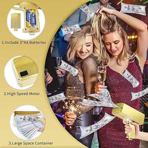 Miniatura 2 de Pistola lanzadora de dinero que dispara papel de utilería, juguetes de simulación y juego, dispensador de papel, pistola falsa para fiesta (incluye
