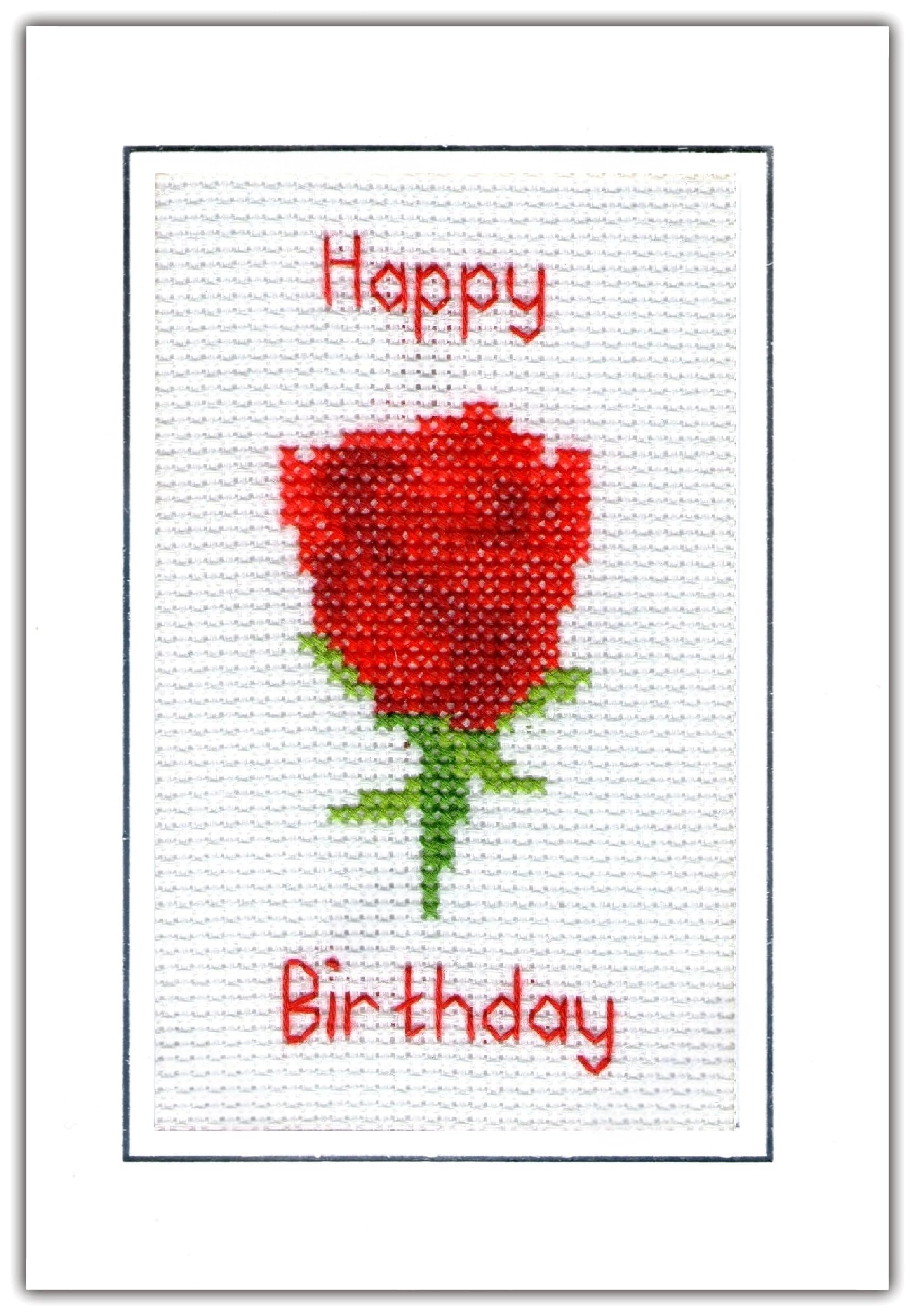 Happy Birthday Rose Flower Counted Cross Stitch Card Kit A6 14ct Aida