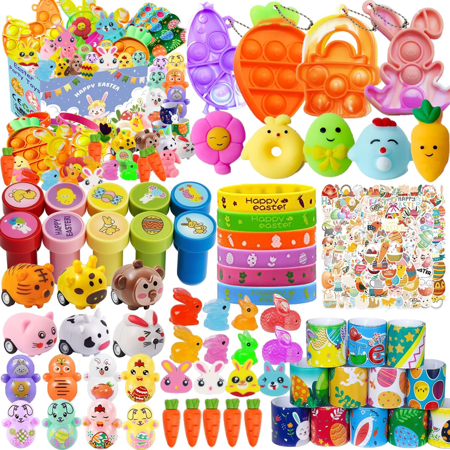 124 Pcs Bulk Easter Egg Fillers for Kids, Easter Basket Stuffers Hunt Party Favors, Non-Candy Toys for Classroom Gifts, Treasure Box, Pinata Stuffers