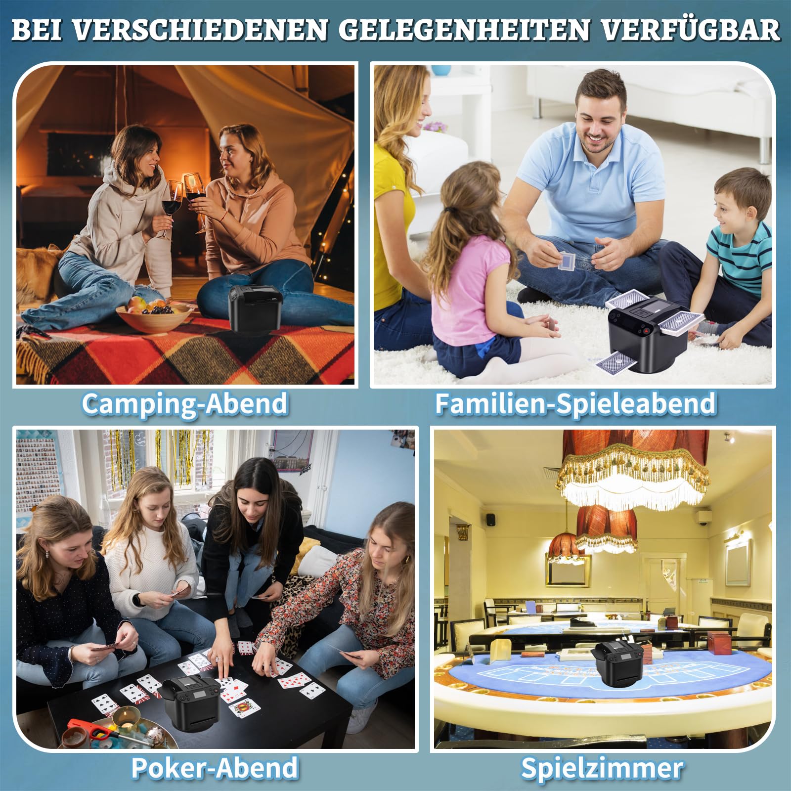 Kartenmischmaschine Elektrische, 2 in 1 Automatische Kartenmischer und Kartensender, um 360° Drehbarer Kartengeber mit 4 Kabellosen Kartengebertasten,Kartenmischgerät für UNO Kartenspiel,Poker,Skip bo
