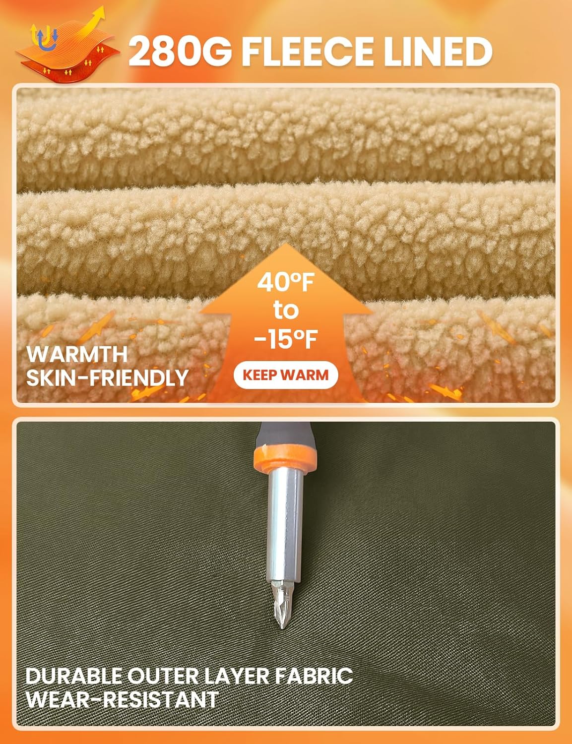 TBMPOY Men's Winter Canvas Jacket Thick Sherpa Fleece Lined Trucker Work Utility 5 Pockets Cotton Warm - Image 3