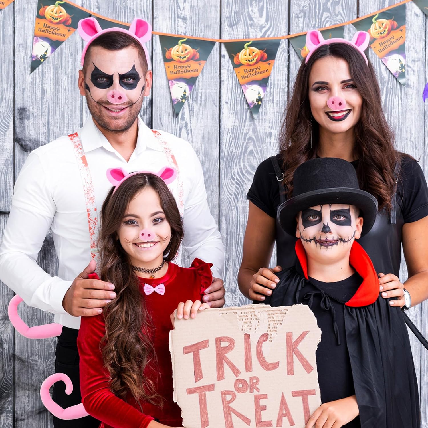 4 Pieces Pig Ears Headband Costume Accessories Set – Pink Pig Ears Headwear, Nose, Curly Tail, and Bow Tie for Halloween, Animal Dress-Up, Farm Theme Party Supplies, and Cosplay - Image 7