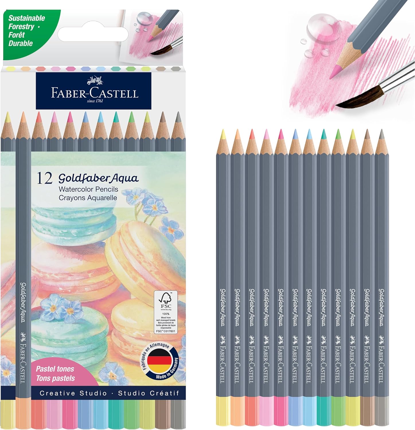 Faber-Castell Goldfaber Aqua Watercolor Pencils: Pastel Tones - 12 Count | Water-Soluble Pastel Pencils for Drawing & Painting, Art Supplies for Artists & Hobbyists