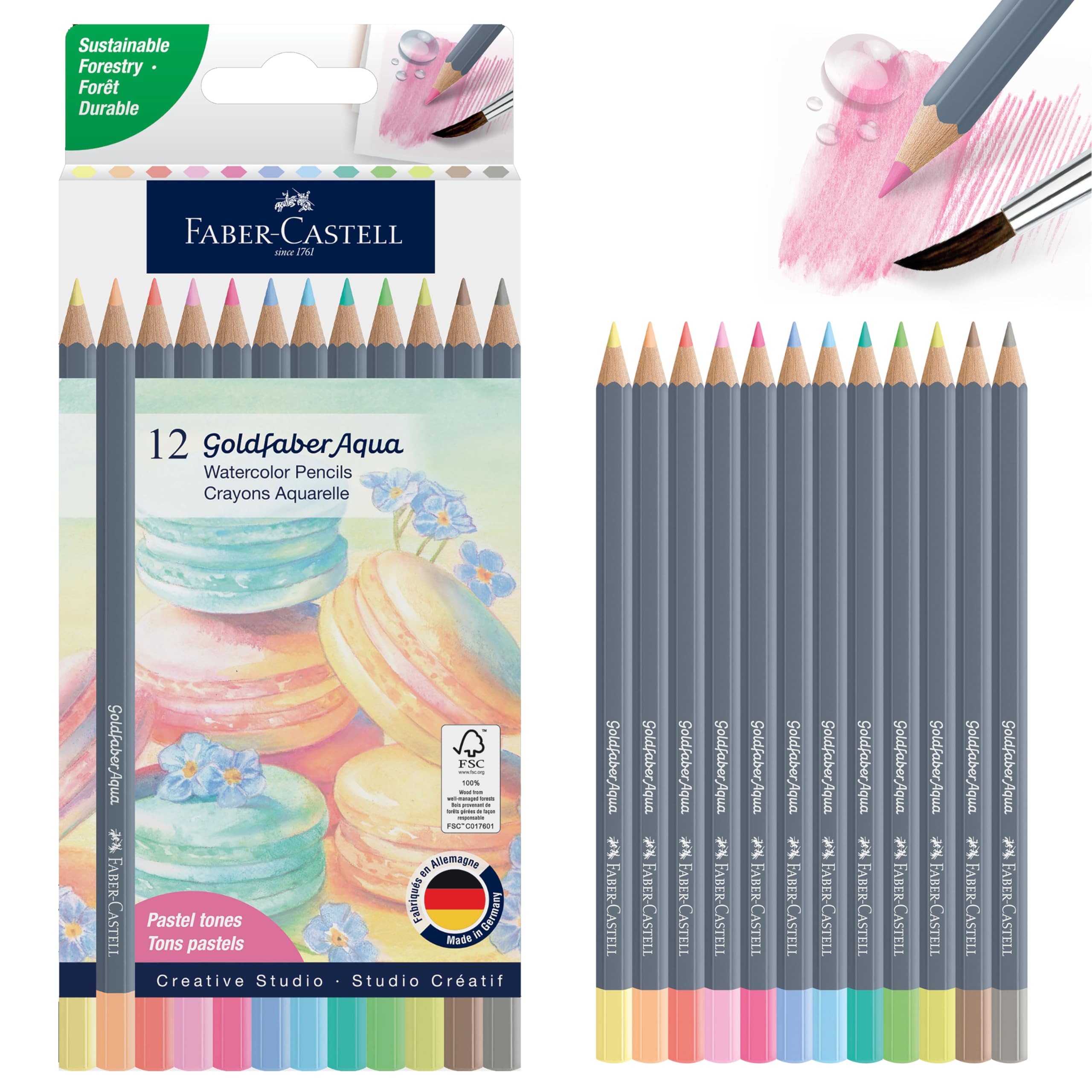 Goldfaber Aqua Watercolor Pencils: Pastel Tones - 12 Count | Water-Soluble Pastel Pencils for Drawing & Painting, Art Supplies for Artists & Hobbyists