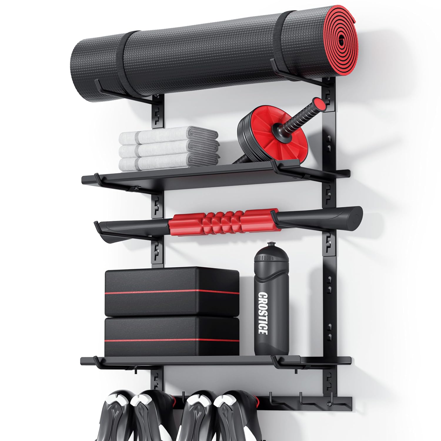 Home Gym Storage Shelf Only Adjustable Gym Equipment Organizer Wall Mounted with 2 Boards Yoga Mat Holder Storage