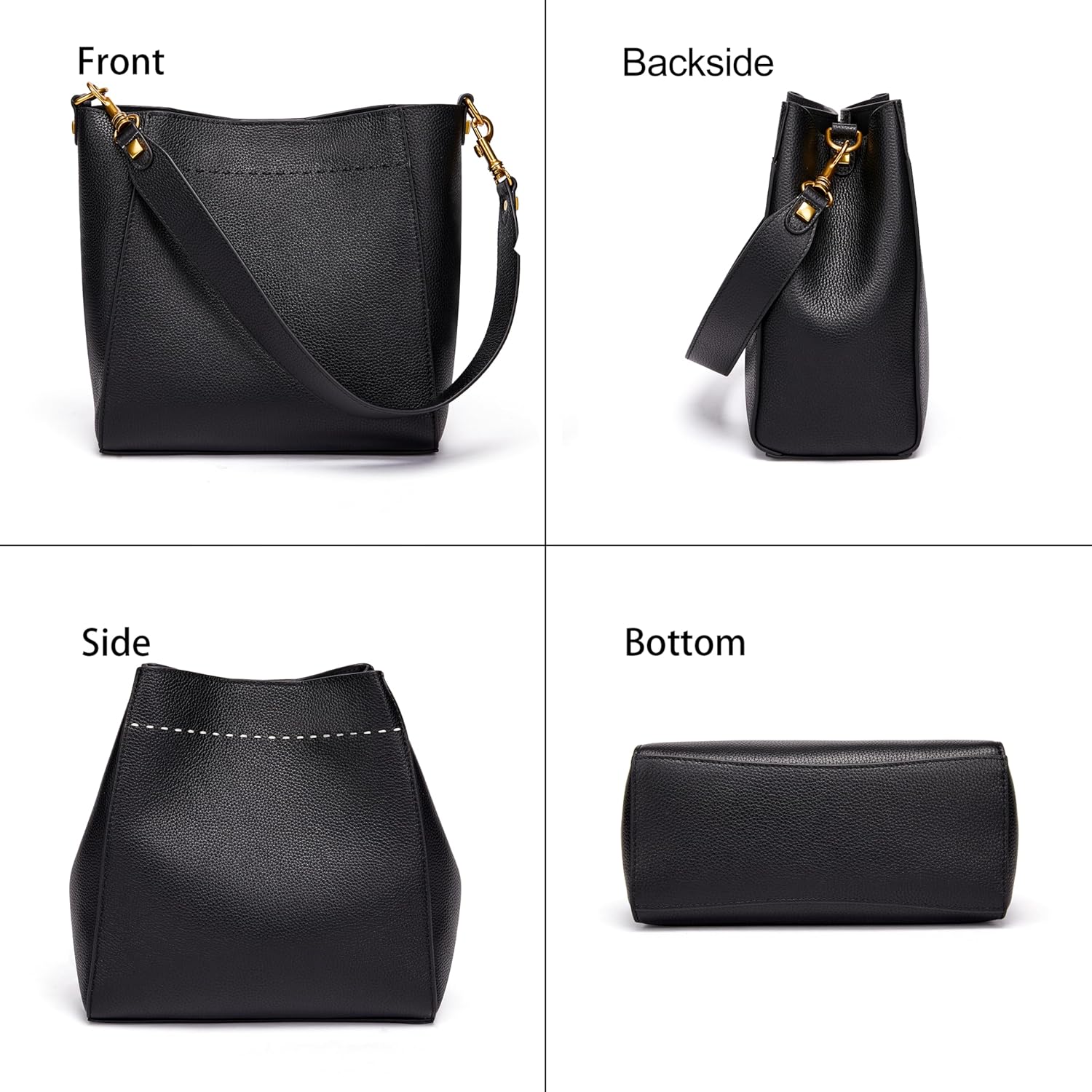 DORIS&JACKY Genuine Leather Bucket Hobo Bag for Women Designer Shoulder Purse and Satchel Tote with Detachable Wide Strap - Image 4