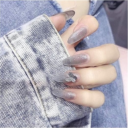 Amazon Co Jp ネイルチップ 24個の人工釘のアイスクリーム黒い銀の蝶のマニキュアパッチの取り外し可能なウェアラブルフルカバー偽のネイルのヒント ビューティー