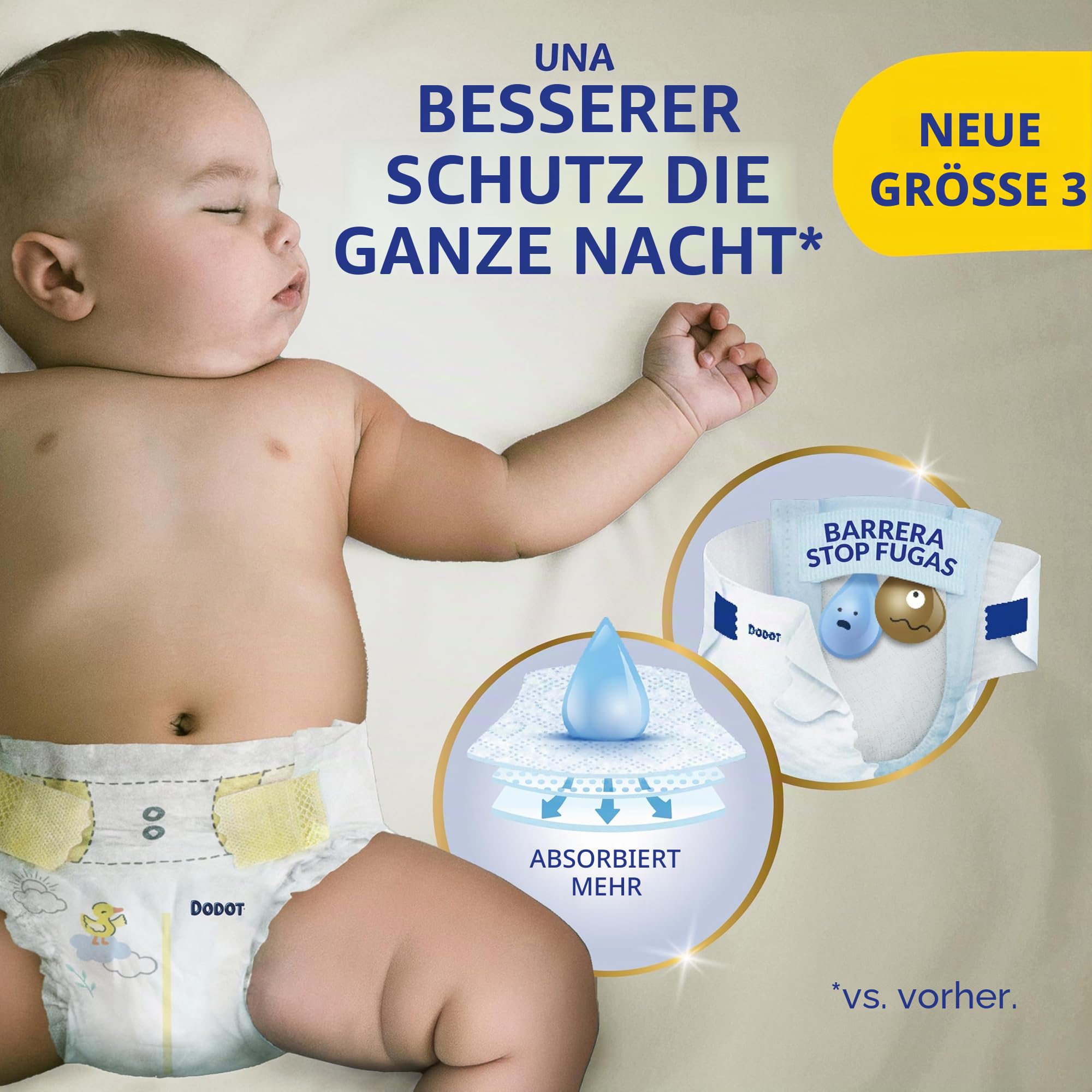 Dodot Sensitive Babywindeln, Größe 3 (6-10 kg), 224 Windeln + 40 Feuchttücher (4 x 10), aquafarben, kunststofffrei, optimaler Hautschutz Dodot , Pack Mensual