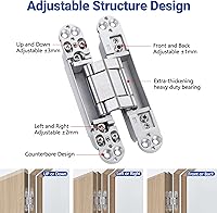 Vista 4 de 6" Hidden Door Hinges (Pack of 2) – Invisible Hinge Concealed Hinges for Secret Door, Secret Door Hinges Hidden Hinges 3 Way Adjustable 180° Swing