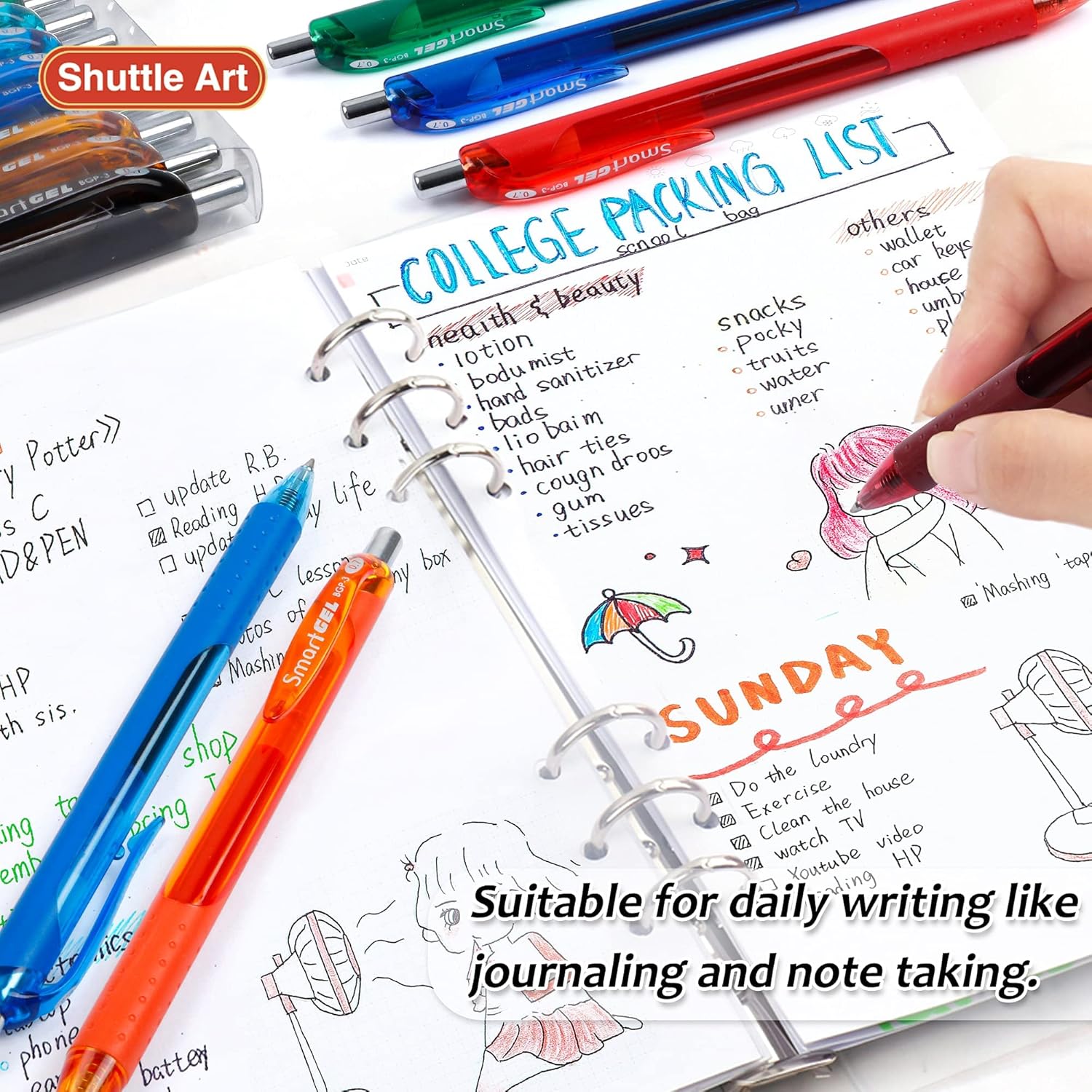 Colored Gel Pens, Shuttle Art 20 Colors Retractable Gel Ink Pens with Grip, Medium Point (0.7mm) Smooth Writing for Adults and Kids Writing Journaling Taking Notes Drawing at School Office Home : Office Products