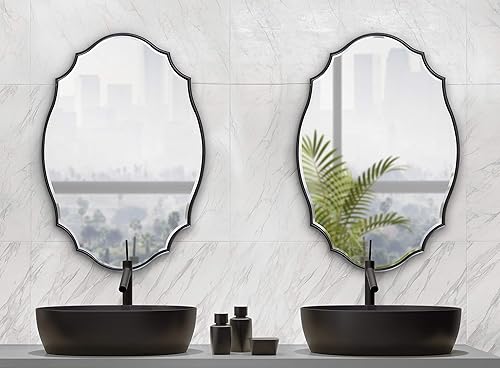Miniatura 3 de Kate and Laurel Leanna - Espejo de pared festoneado moderno, 18 x 24 pulgadas, color negro, espejo ovalado glamoroso para pared