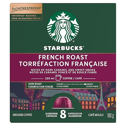 Starbucks French Roast For NESPRESSO VERTUO, Dark Roast, Notes of Dark Caramel & Sweet Smoke, Light-bodied, Low-acidity, Recyclable NESPRESSO Coffee Capsules