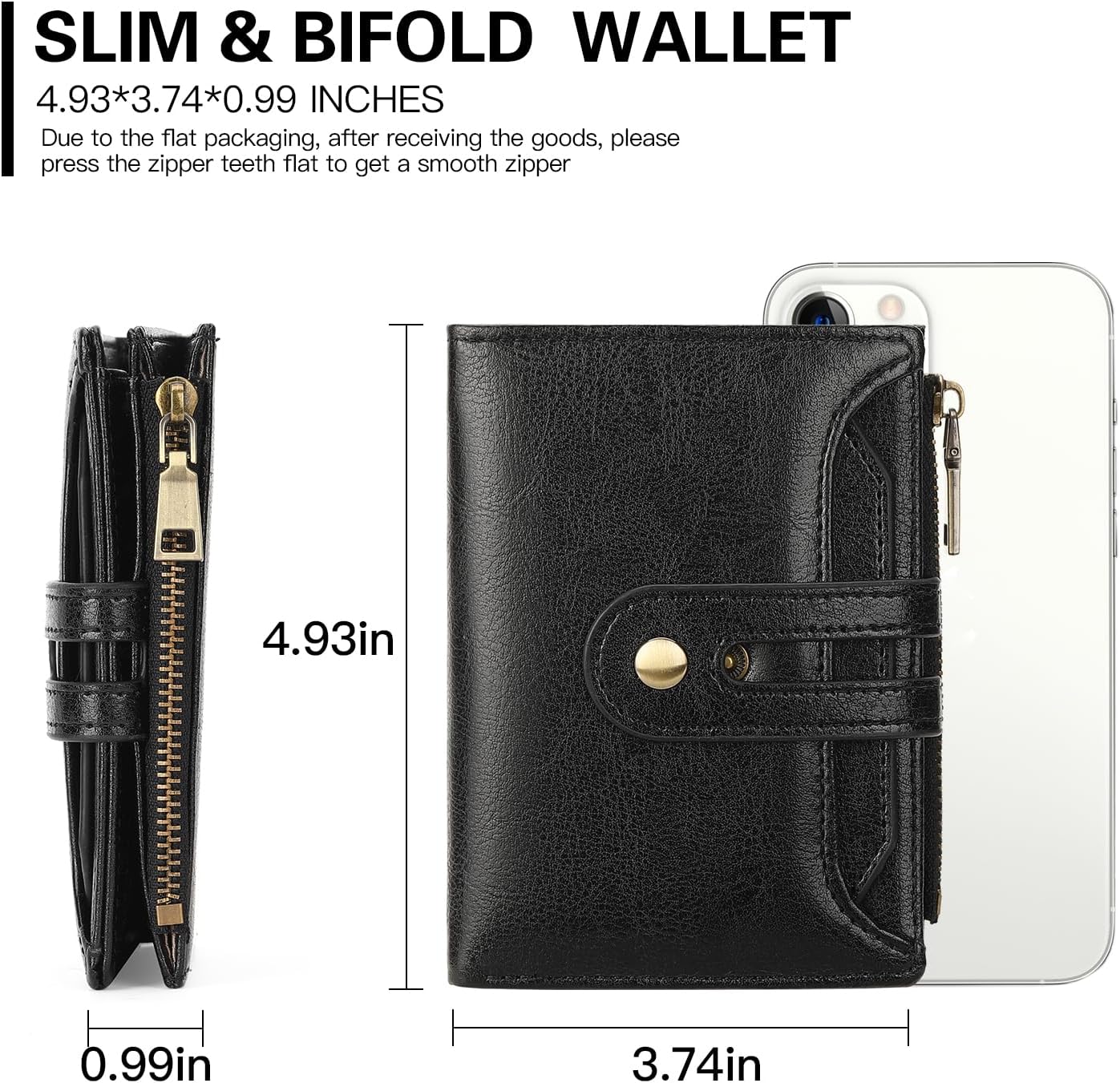 GOIACII Small Women's Wallet Leather Ladies Billfold Card Holder RFID Blocking with Zipper Coin Pocket