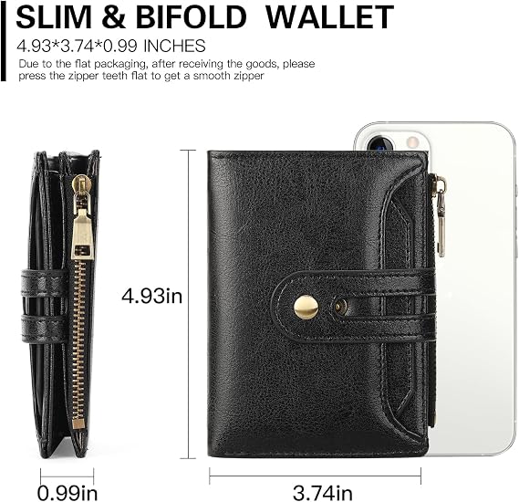GOIACII Small Women's Wallet Leather Ladies Billfold Card Holder RFID Blocking with Zipper Coin Pocket