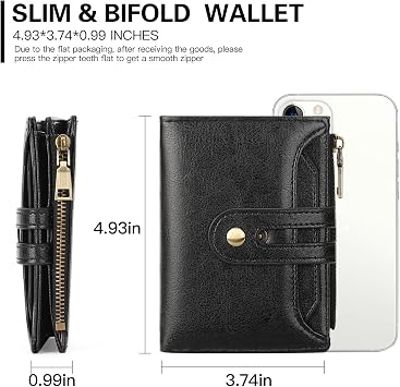 GOIACII Small Women's Wallet Leather Ladies Billfold Card Holder RFID Blocking with Zipper Coin Pocket