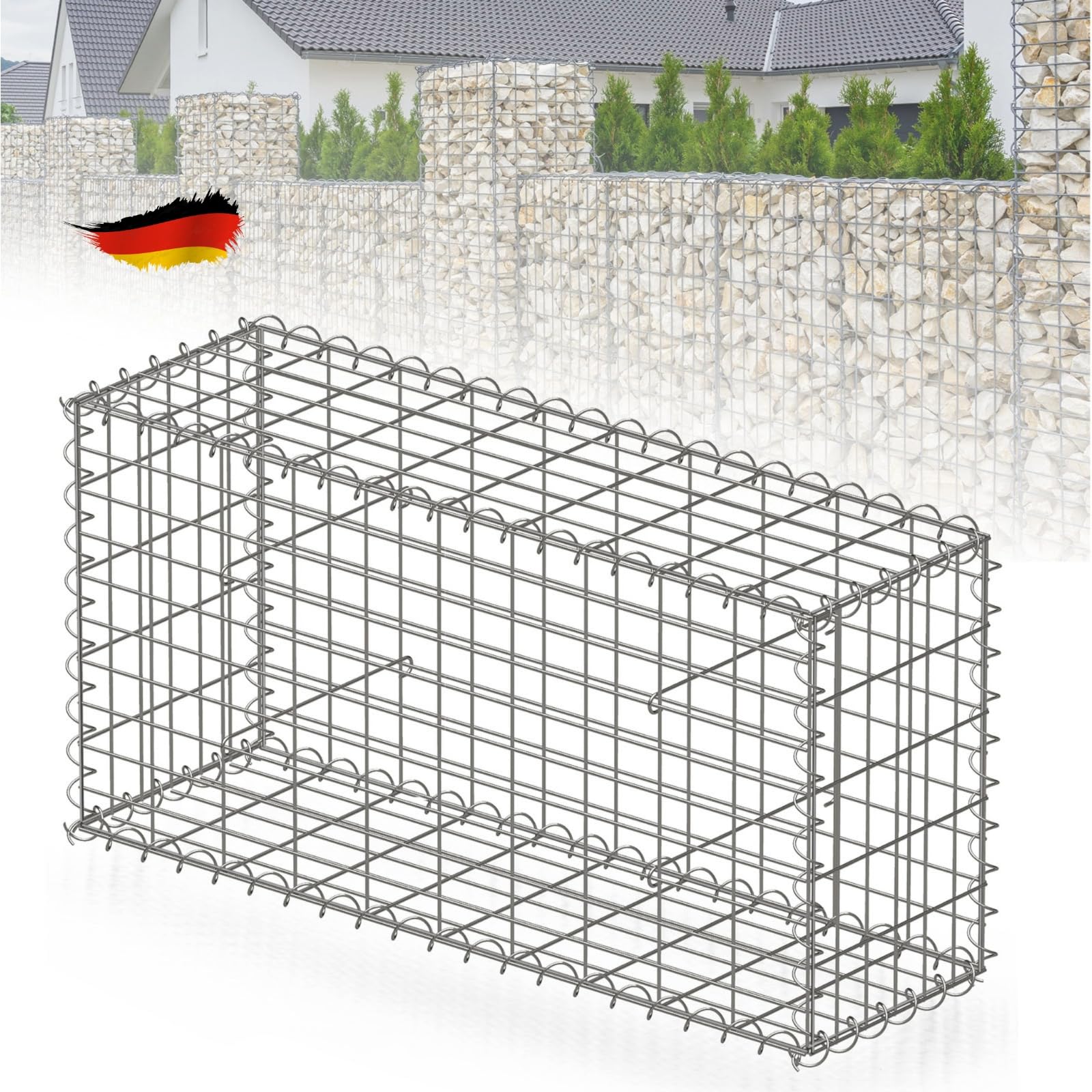 Gabion en Acier Anti-Rouille pour Pierre,Clôture décorative,Muret en Acier pour Un aménagement extérieur stylé (Argenté, L100 x H50 x P30 cm)