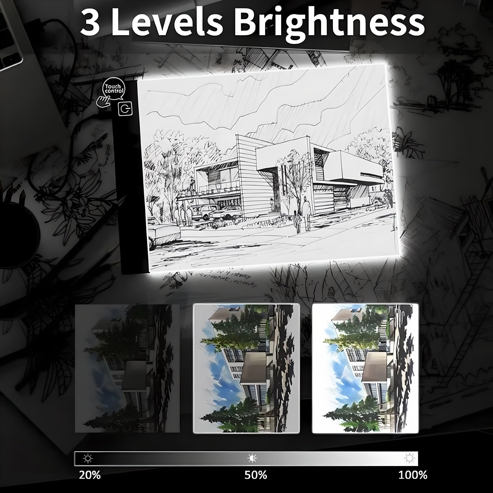 Tavola Luminosa Portatile A4 Ultra-Sottile con LED, Regolabile, per tracciatura Artistica, Artigianato, Schizzi, Visione a Raggi X e Pittura a Diamante, per artisti e disegnatori 3 Level dimming A2