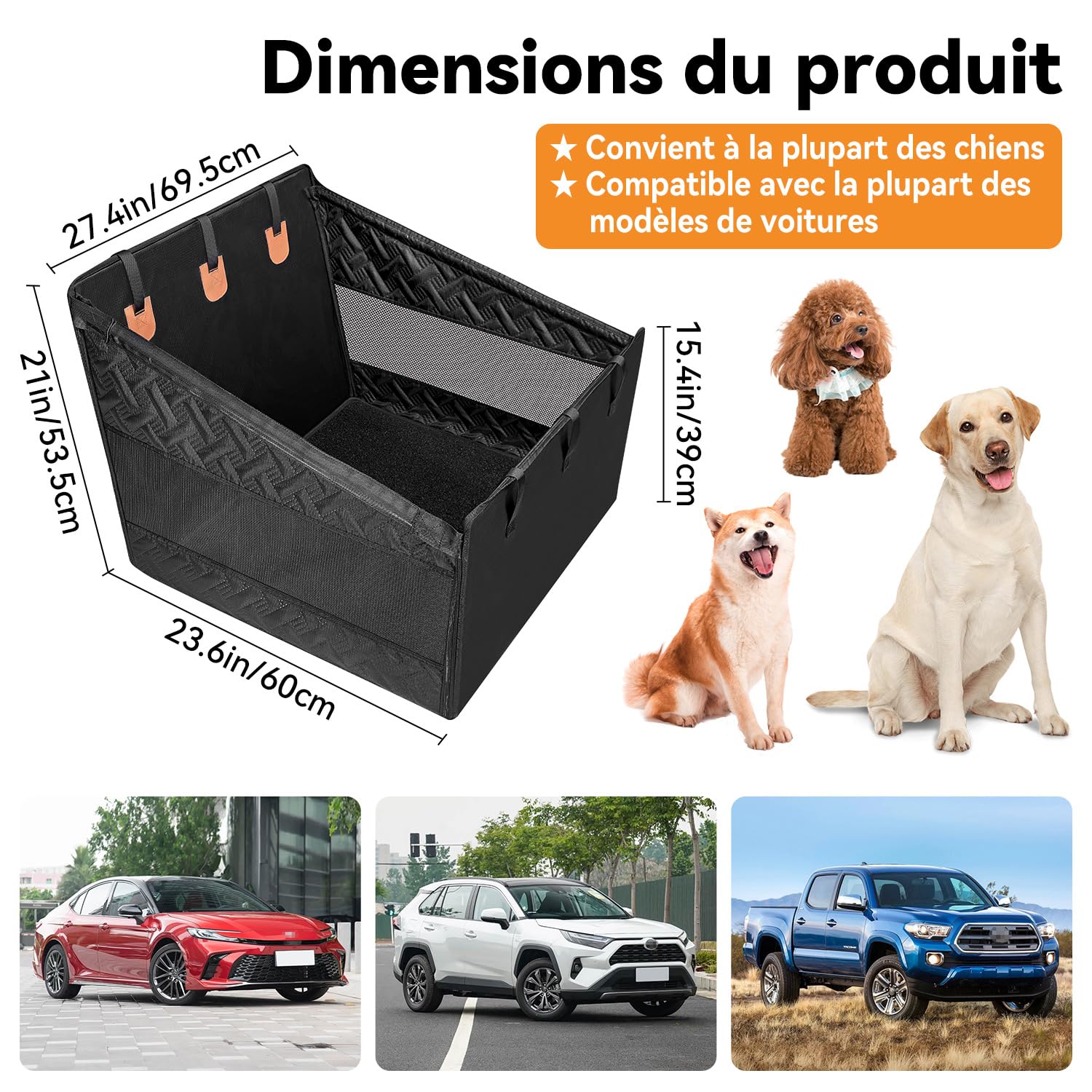 GGW Hundesitz Rückbank für mittlere & Große Hunde mit Gurt wasserdicht | Abnehmbare Decke,Stabile Stützplatte,40% mehr Platz,Sicherheitsseil inkl,Für PKW,SUV Pick-up