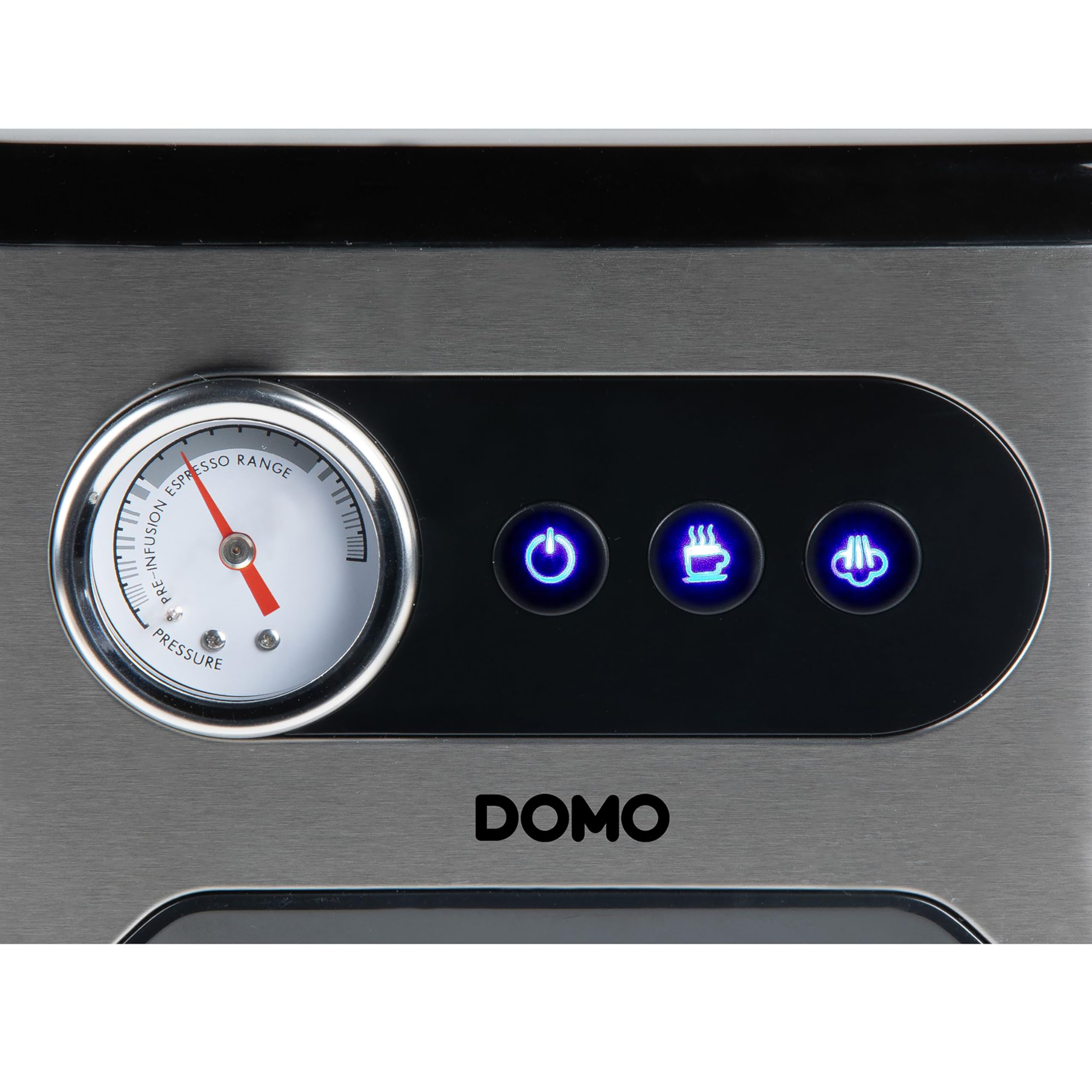 DOMO DO1138K Espressomaschine mit Manometer - 20 Bar - Mit integrierte Dampfdüse - Edelstahl/schwarz
