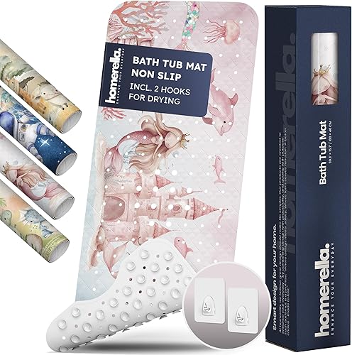 Miniatura 20 de Homerella - Alfombrilla de baño antideslizante y antideslizante para niños, 40 x 16 pulgadas, sin BPA, incluye 2 ganchos, tapete de ducha lavable