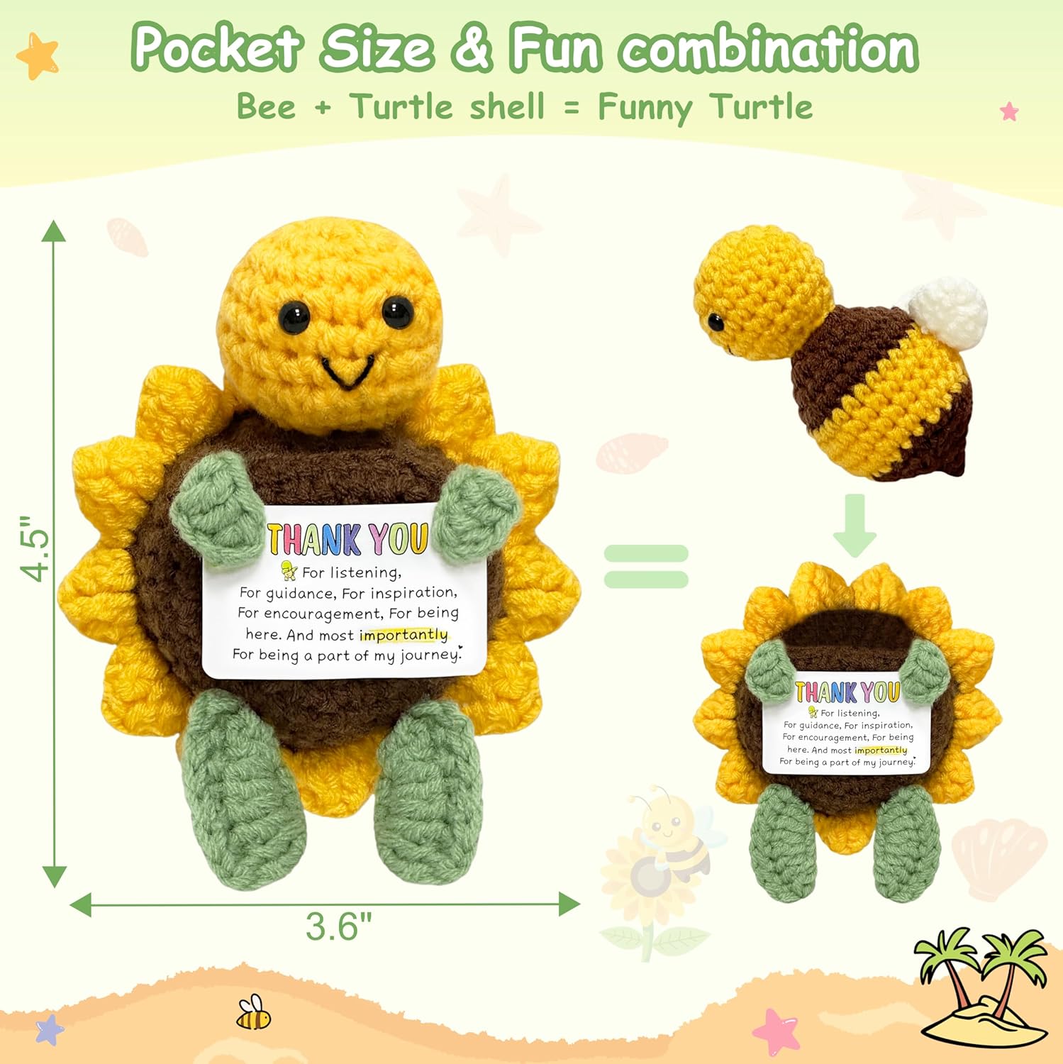 Thank You Appreciation Gifts for Women Men - Valentines Day Birthday Gifts for Mom Grandma Wife, Cheer Up Gift Inspirational Gift for Coworker Friend Teacher, Emotional Positive Support Crochet Turtle - Image 3