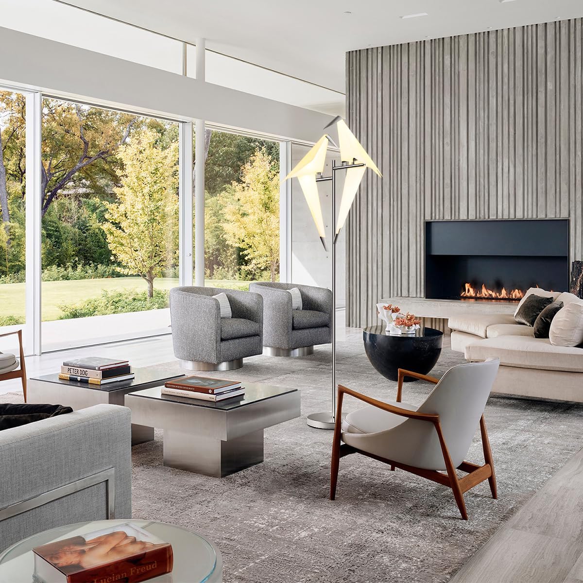 MORE CHANGE 69" Modern Origami Crane Bird Floor Lamp, Sliver Metal Paper Crane LED Standing Light Origami Swing Bird PP Lampshade Lighting Fixtures for Bedroom Dinning Room