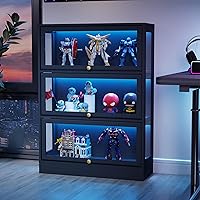 BONITURE 3-Tier Acrylic Glass Display Cabinet with RGB LED Lights - Black Curio Case for Collectibles, Action Figures & Gaming Consoles