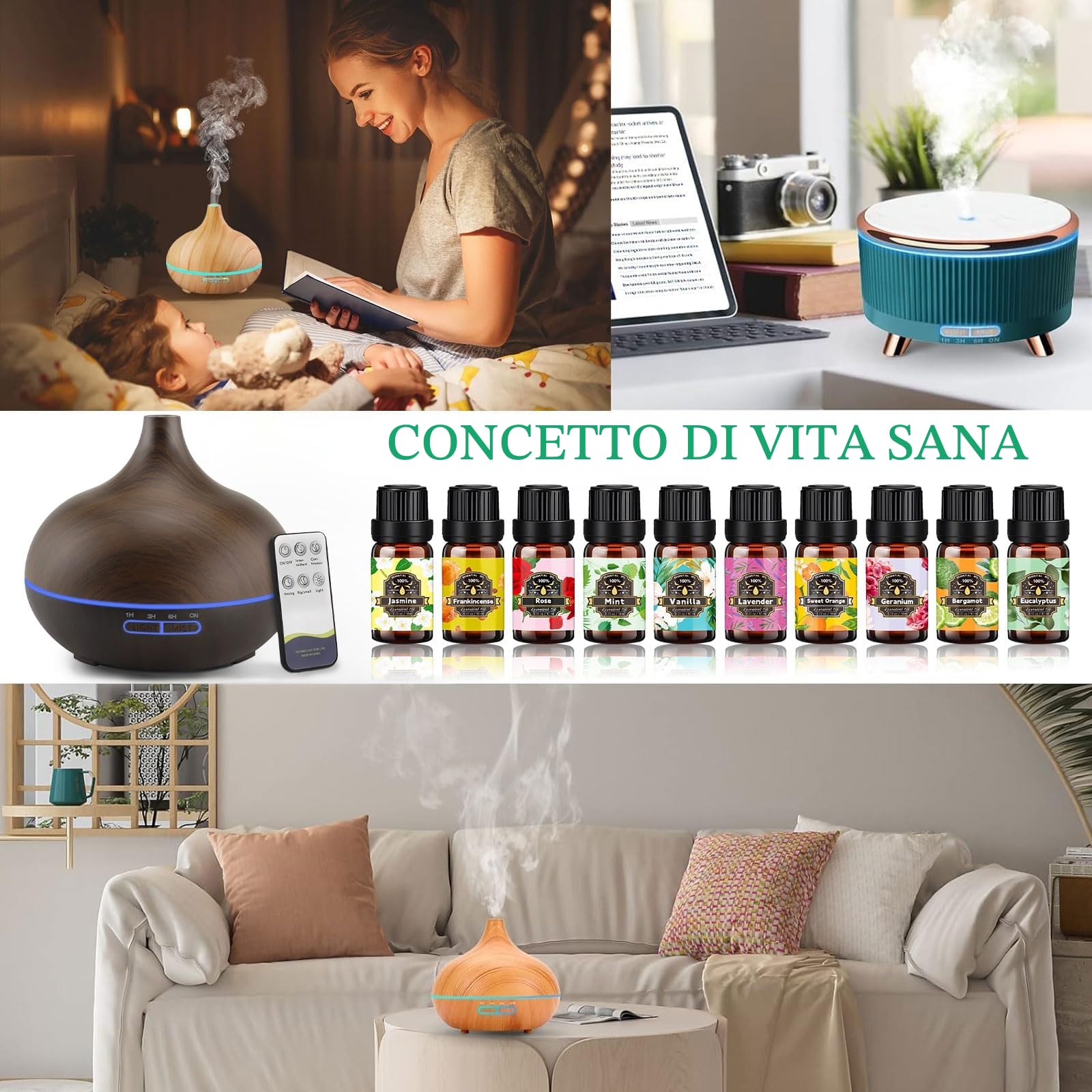 Set di oli essenziali, 20 x 10 ml, oli essenziali per diffusore, diffusore di aromi, puramente naturale, per sapone, candele, cosmetici, lavanda, eucalipto, bergamotto, rosa