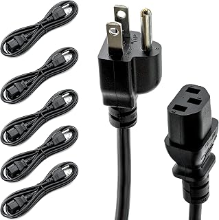 Rebuild Skills 6ft (2m) - 5 Pack, Hot Instant Pot Power Cord, Soy Milk Maker, Printer Power Cord, PC Power Supply Cable, Monitor Power Cable, TV Cord - UL Listed NEMA 5-15P to C13, 10A 125V, 18AWG