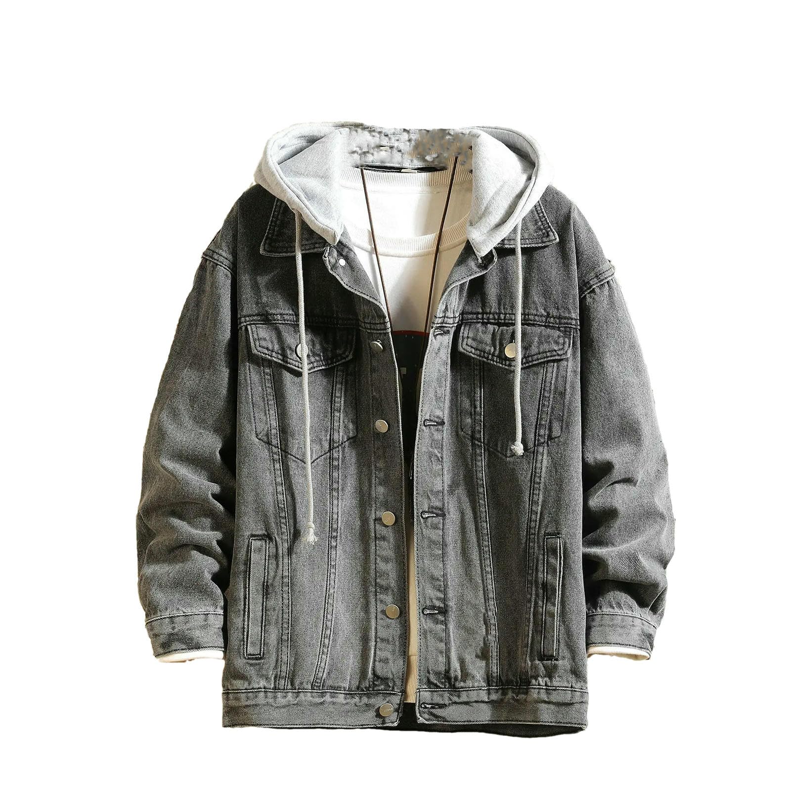 Kurtka dżinsowa męska z kapturem na co dzień męskie kurtki dżinsowe Streetwear Down Collar Denim Coats Men Jacktes Hat Odpinany