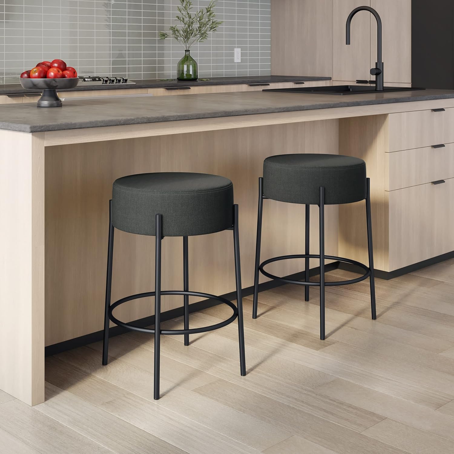 Amisco Clovis 26.75 in. Counter Stool - Charcoal Grey Polyester/Black Metal